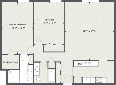 Floor plan for 2 beds, 2 baths, 1199 sqft